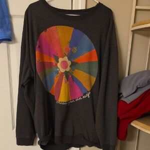 NATURAL LIFE Charcoal Sweatshirt with Rainbow Floral Circle Graphic